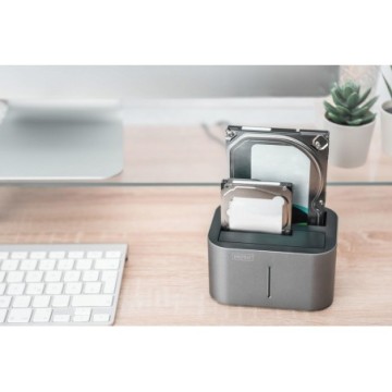 STAZIONE DOCKING DOPPIA USB 3.0 SATA 6G PER SATA HDD 2.5/3.5", FUNZIONE CLONE, ALIMENTATORE 12V/3A